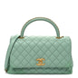 Caviar Quilted Small Coco Chain Handle Flap Light Green