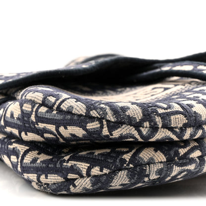 Oblique Embroidered Saddle Bag Blue