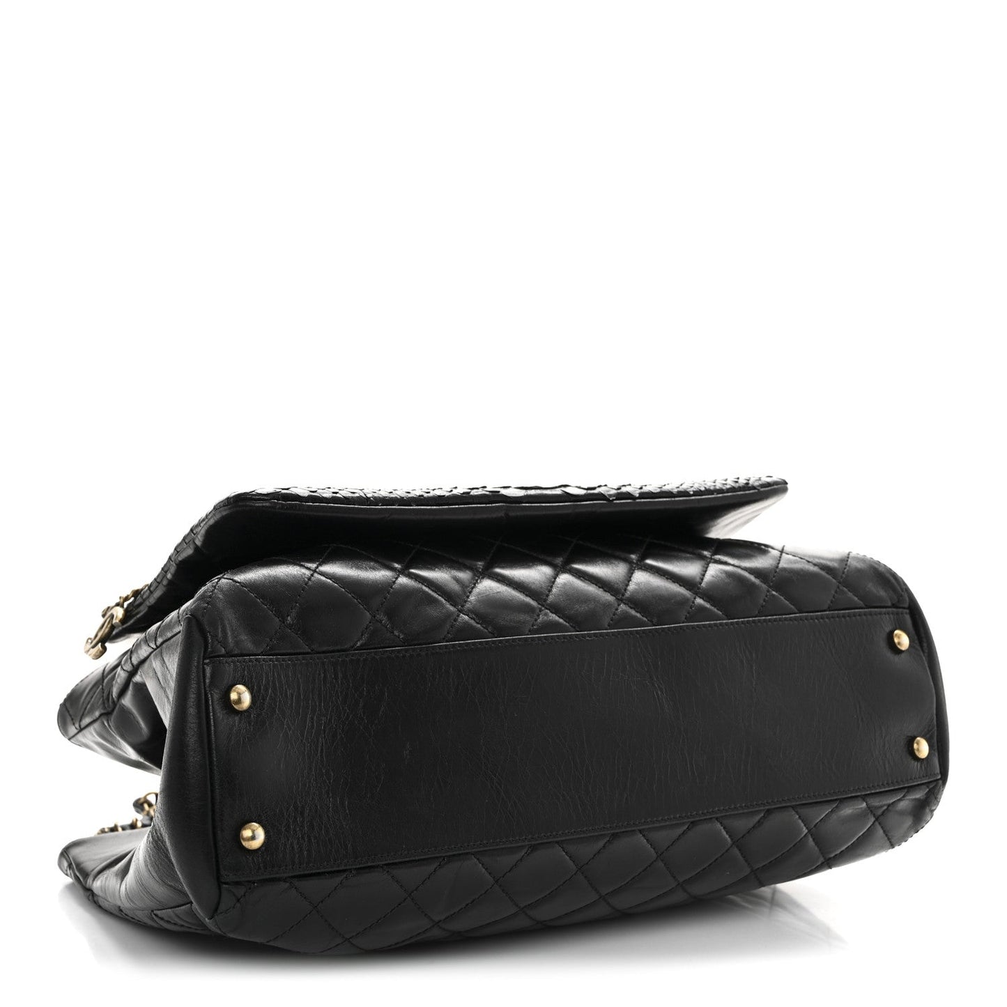 Snakeskin Glazed Calfskin Quilted Urban Mix Tote Black