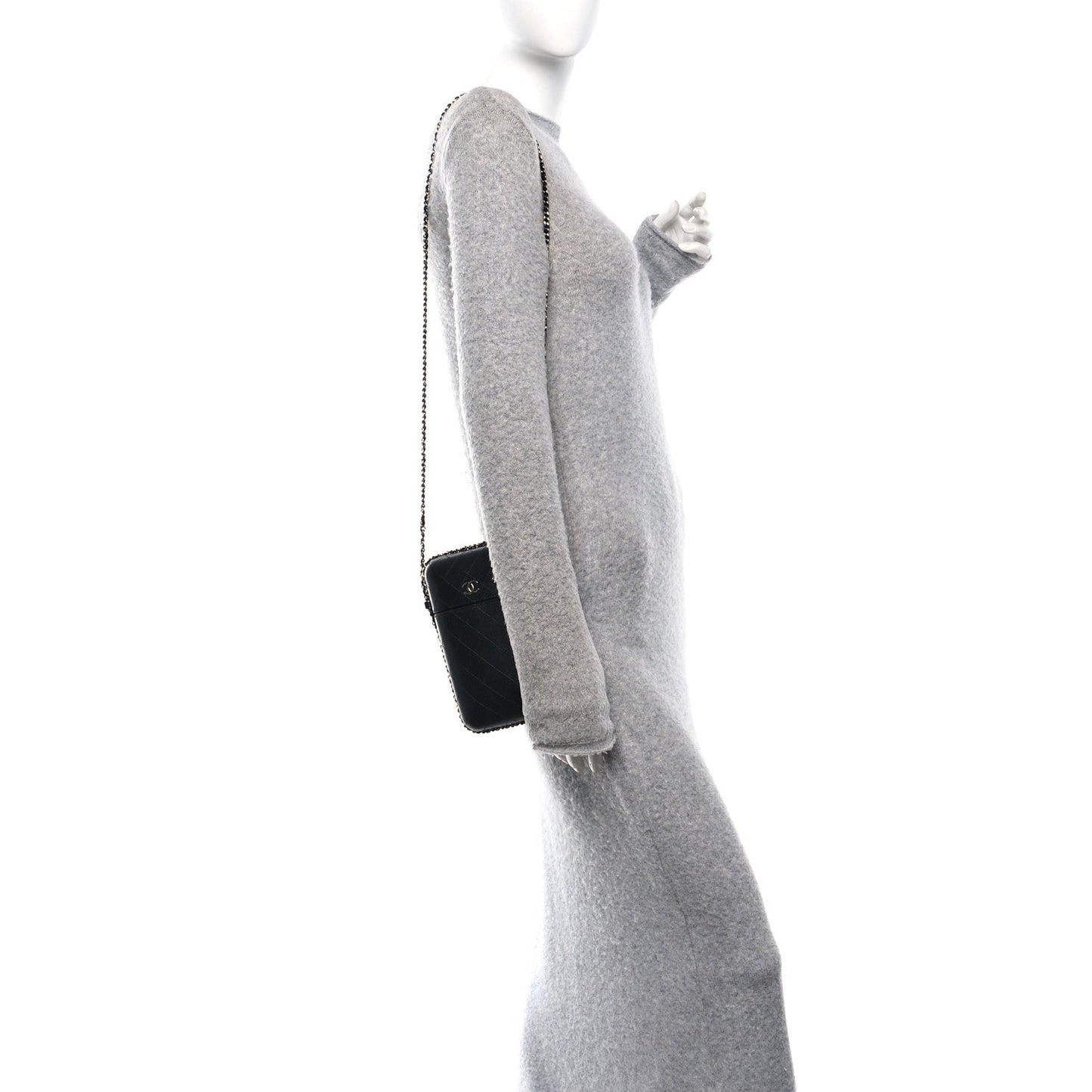 Lambskin Quilted Chain Around Phone Holder Black