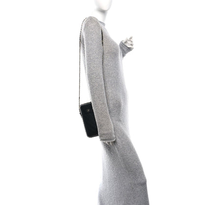 Lambskin Quilted Chain Around Phone Holder Black