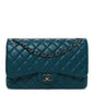 Lambskin Quilted Jumbo Double Flap Turquoise