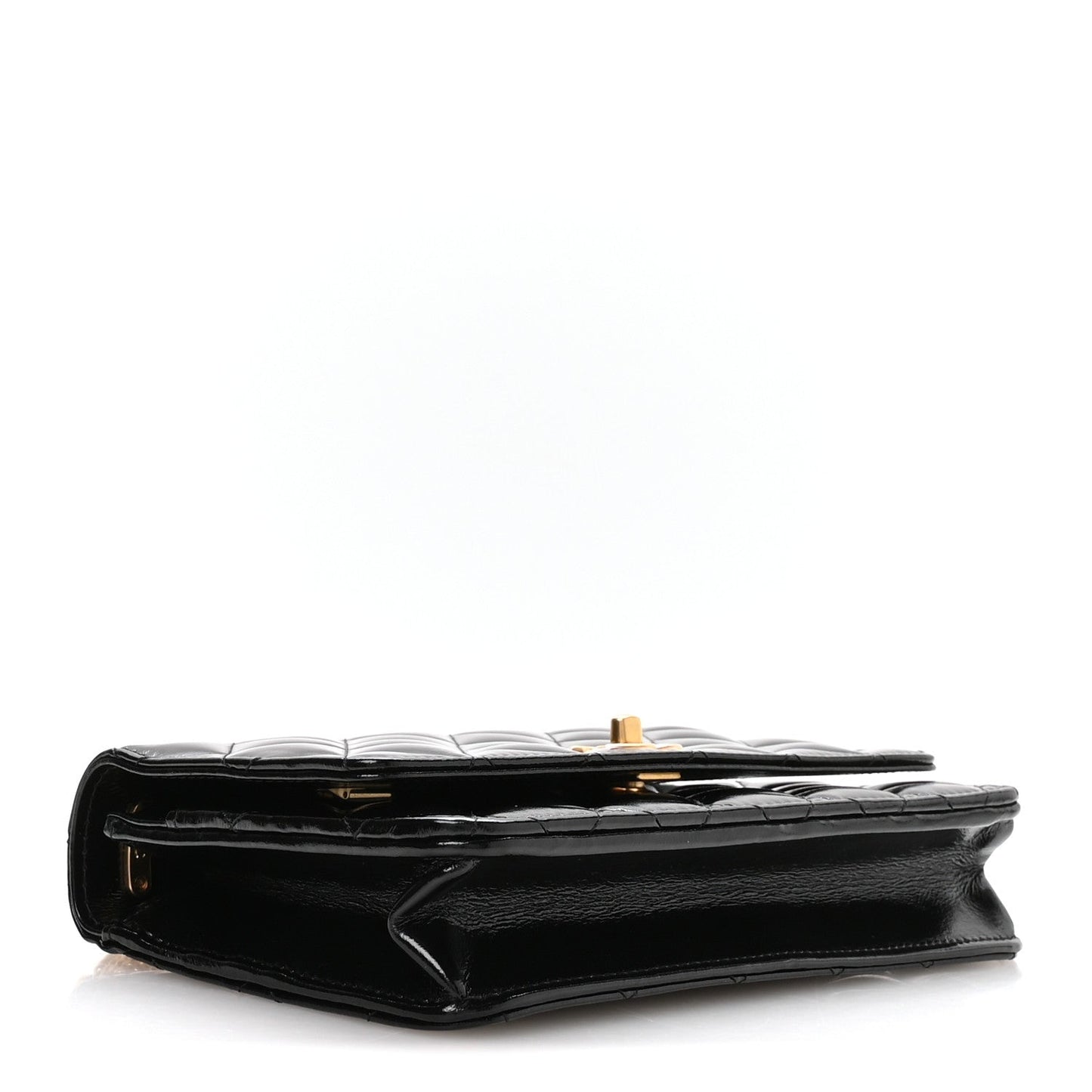 Shiny Crumpled Calfskin Quilted Precious Tie Wallet On Chain WOC Black