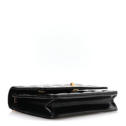 Shiny Crumpled Calfskin Quilted Precious Tie Wallet On Chain WOC Black