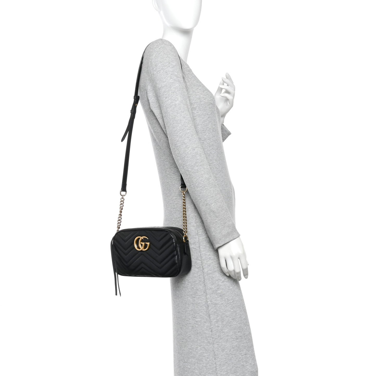 Calfskin Matelasse Small GG Marmont Chain Shoulder Bag Black