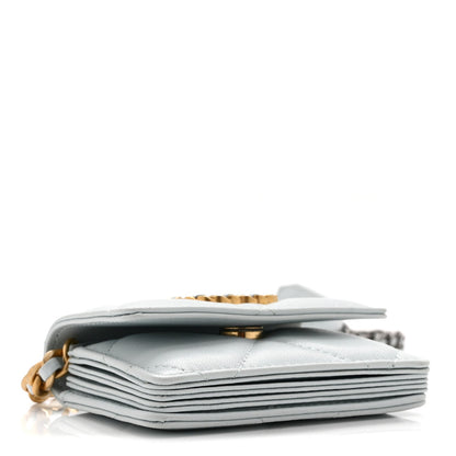 Lambskin Quilted Chanel 19 Flap Card Holder With Chain Light Blue