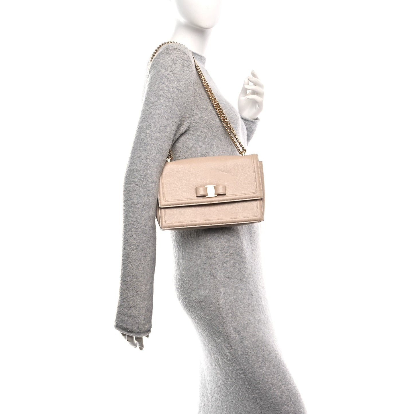 Printed Calfskin Ginny Shoulder Bag Beige