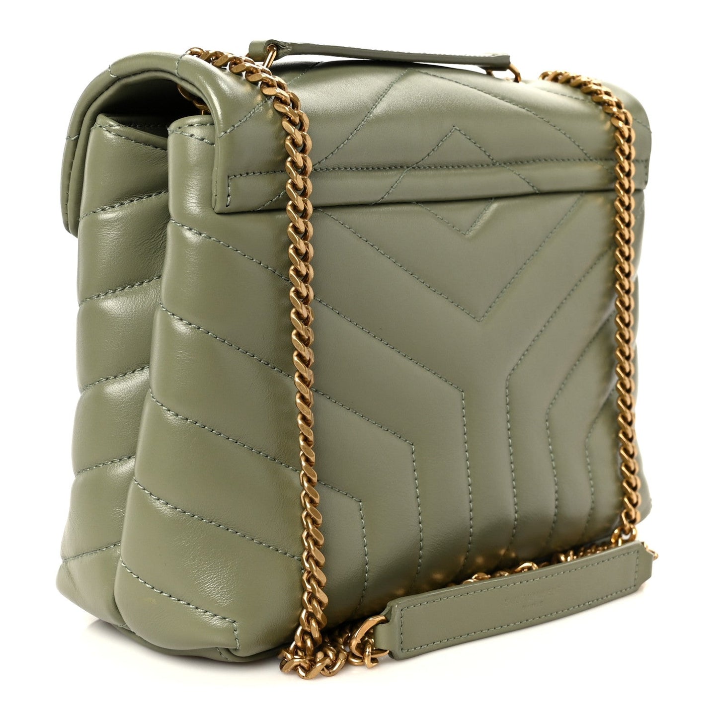 Calfskin Y Quilted Monogram Small Loulou Chain Satchel Light Sage