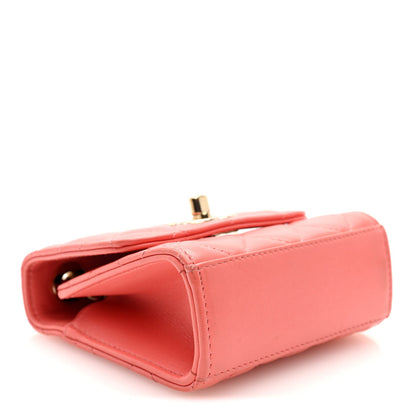Lambskin Quilted Mini Trendy CC Clutch With Chain Coral Pink