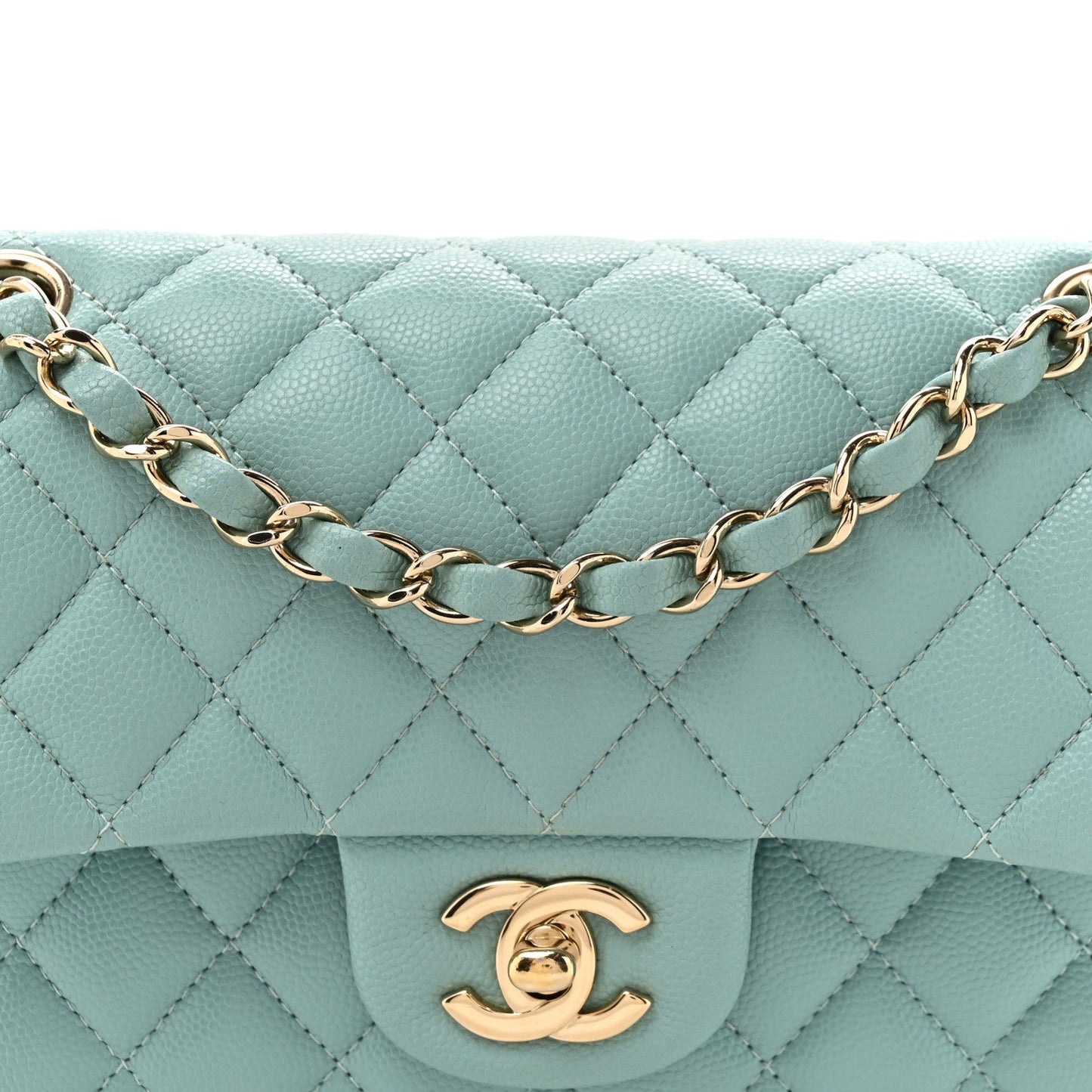 Caviar Quilted Small Double Flap Light Blue