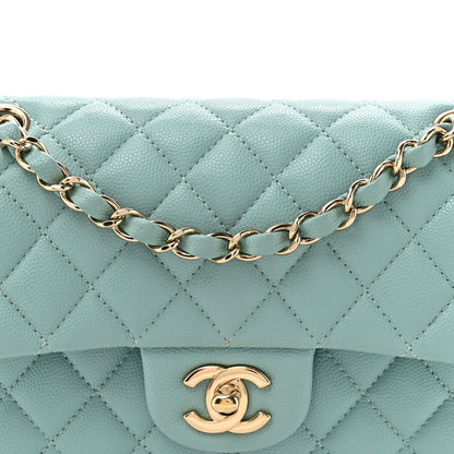 Caviar Quilted Small Double Flap Light Blue
