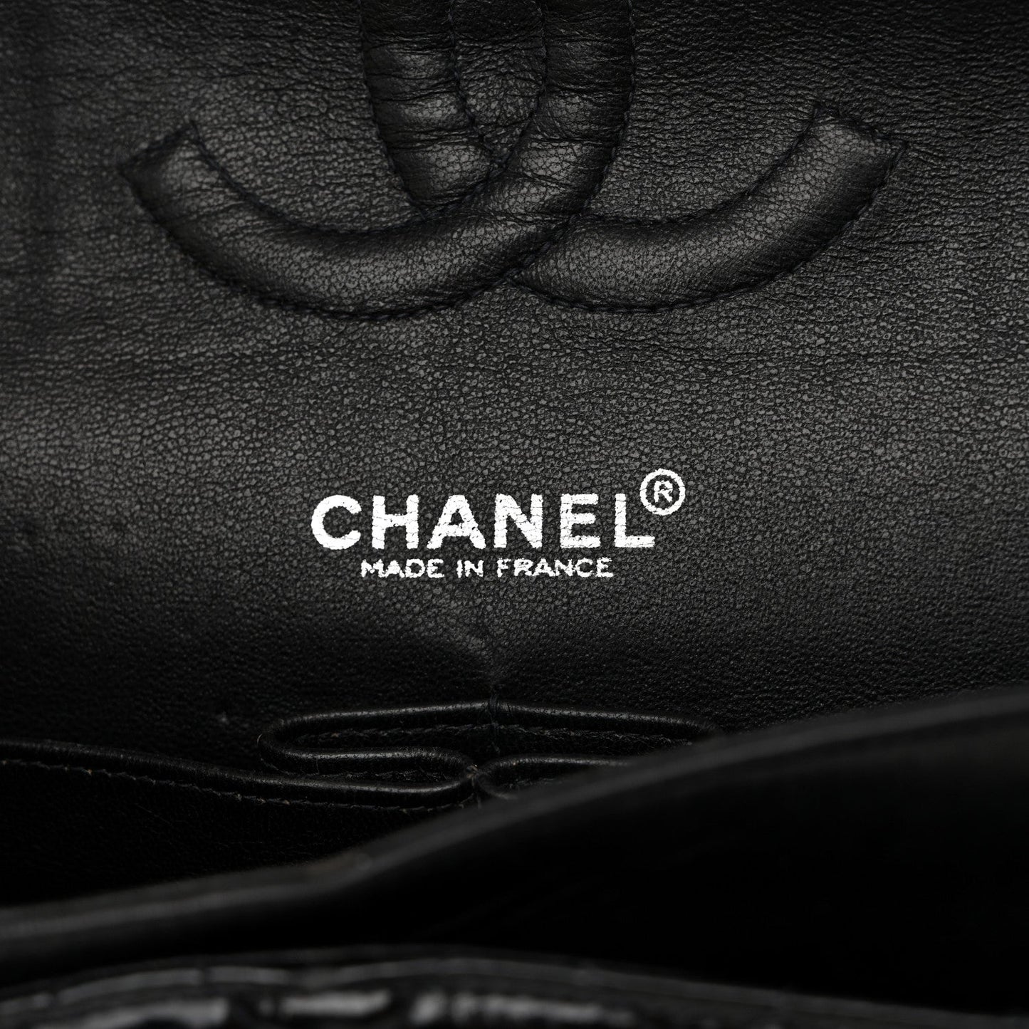 Glazed Calfskin Quilted Medium Double Flap Black