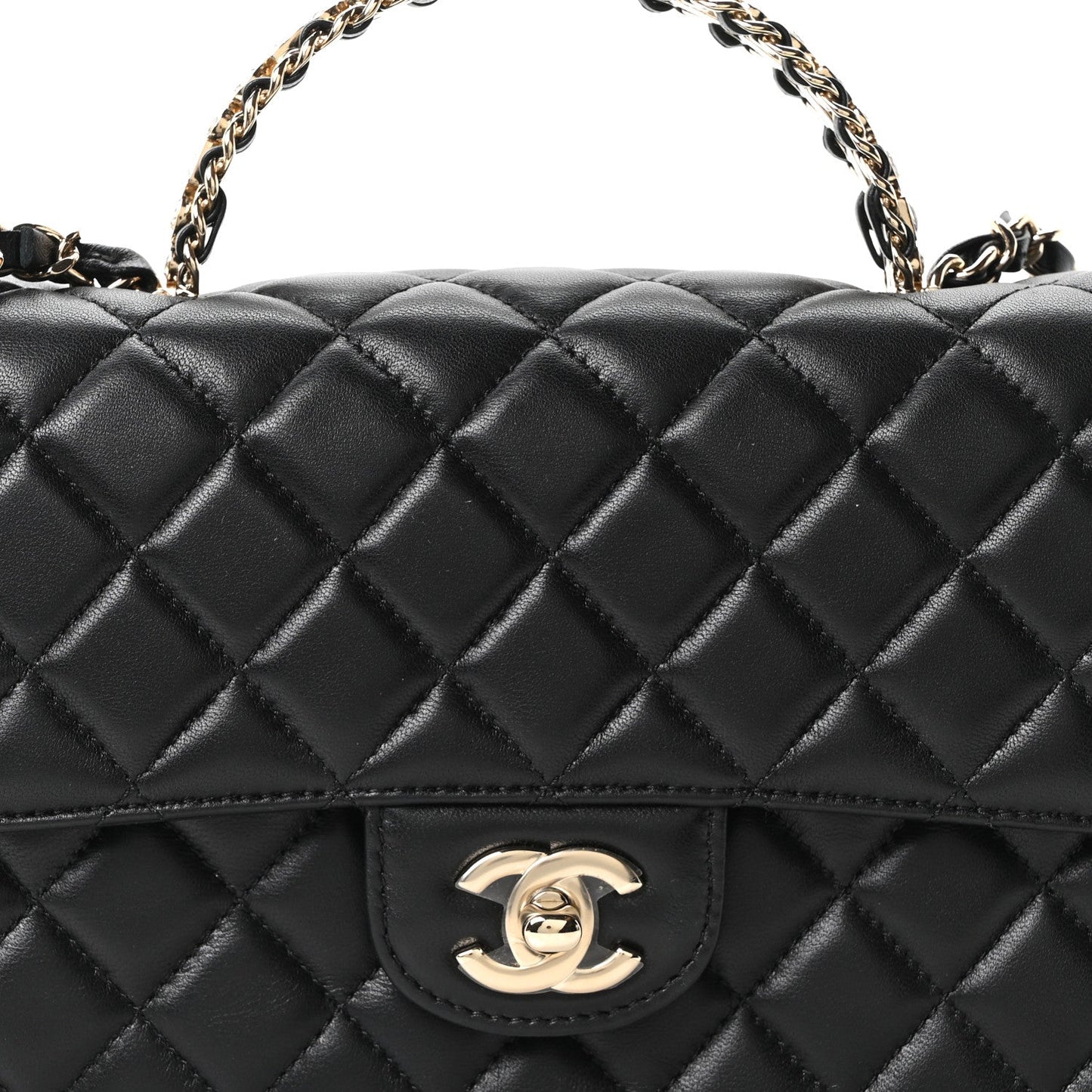 Lambskin Quilted Crystal Top Handle Small Rectangular Flap Black
