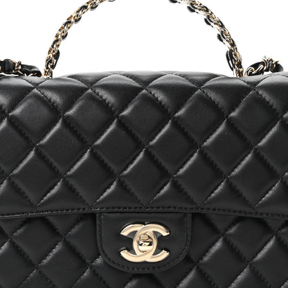 Lambskin Quilted Crystal Top Handle Small Rectangular Flap Black