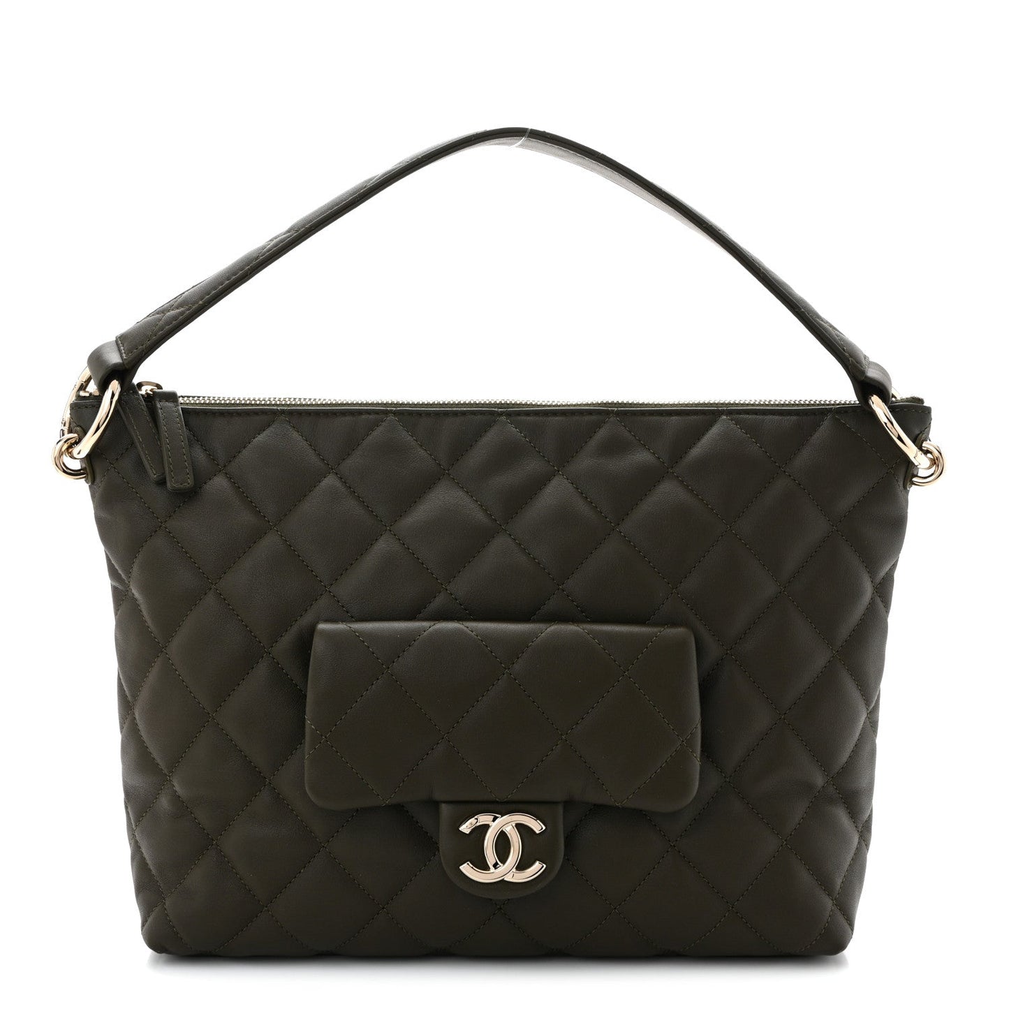 Calfskin Quilted Coco Mellow Hobo Khaki