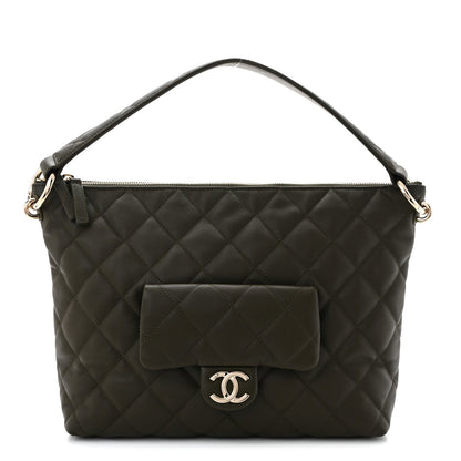 Calfskin Quilted Coco Mellow Hobo Khaki