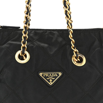 Nylon Tessuto Impuntu Quilted Flap Shoulder Bag Black