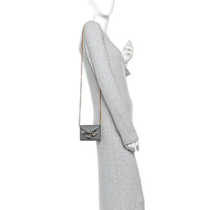 Calfskin Elaphe Double Chevron Card Case On Chain Grey