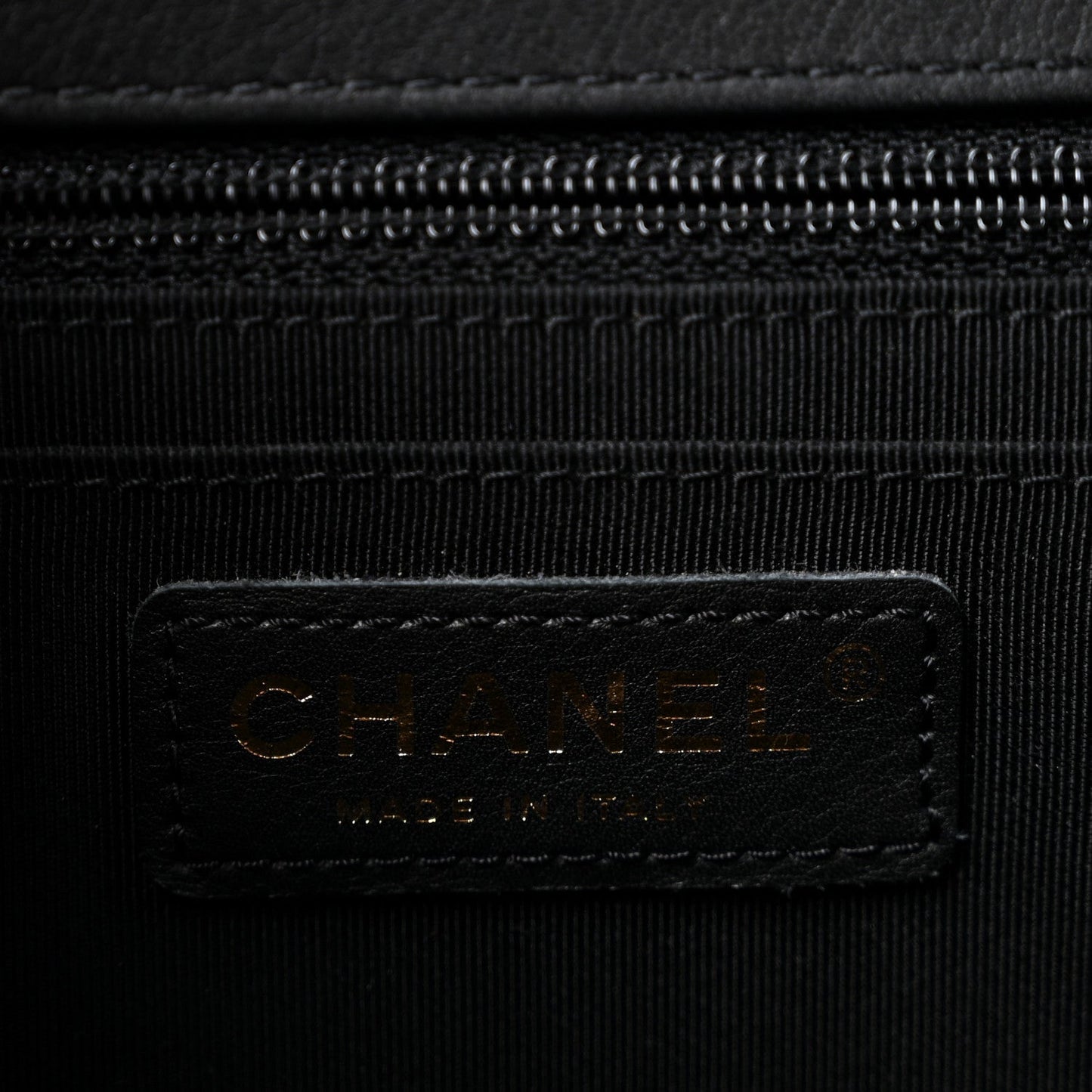 Calfskin Chevron Quilted Large Statement Flap Black