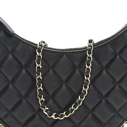 Lambskin Quilted Small Hobo Bag Black