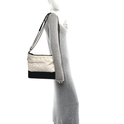 Aged Calfskin Quilted Large Gabrielle Hobo White Black