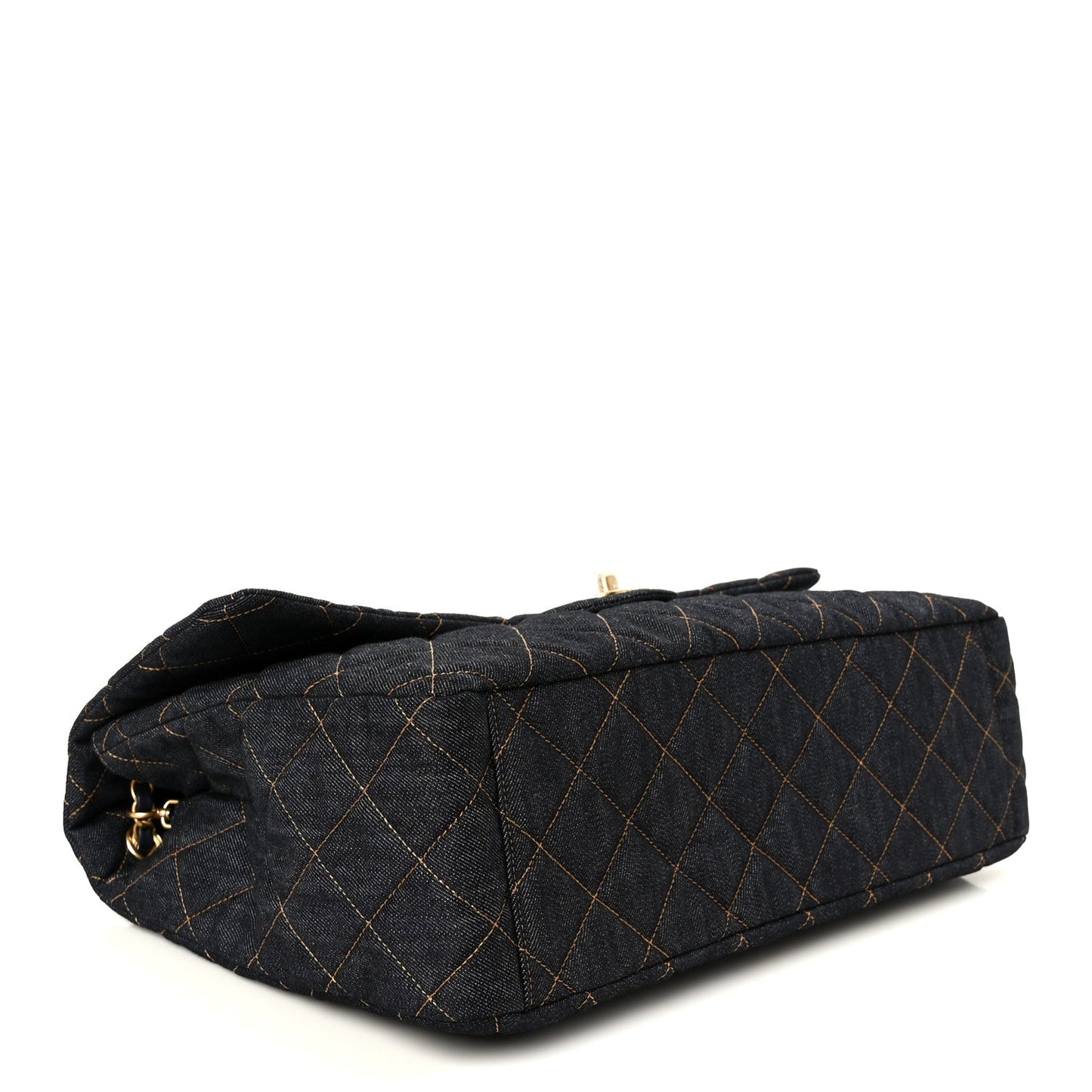 Denim Quilted XXL Travel Flap Bag Dark Blue Orange
