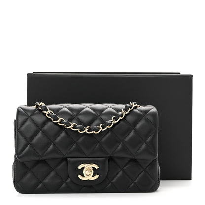 Lambskin Quilted Mini Rectangular Flap Black