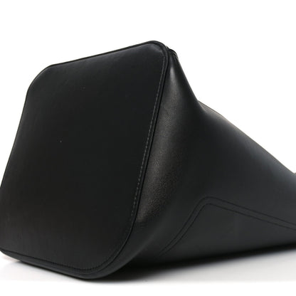 Smooth Calfski Large Woven Pebble Bucket Bag Black