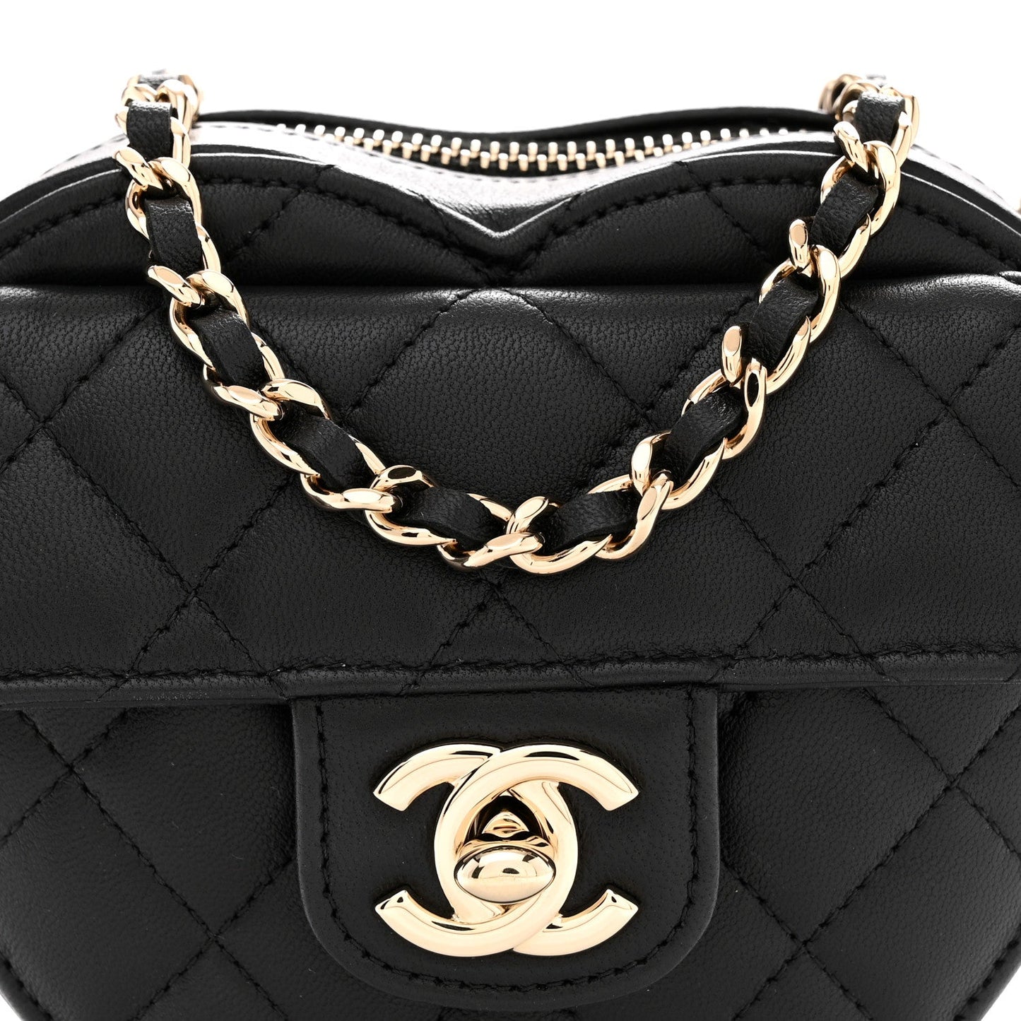 Lambskin Quilted CC In Love Heart Clutch With Chain Black