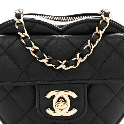 Lambskin Quilted CC In Love Heart Clutch With Chain Black