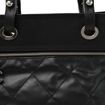 Coated Canvas Quilted Large Paris Biarritz Tote Black