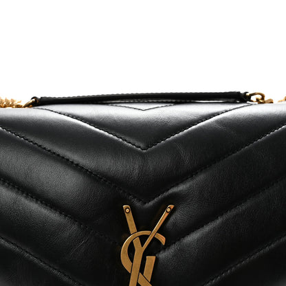 Calfskin Y Quilted Monogram Medium Loulou Chain Satchel Black