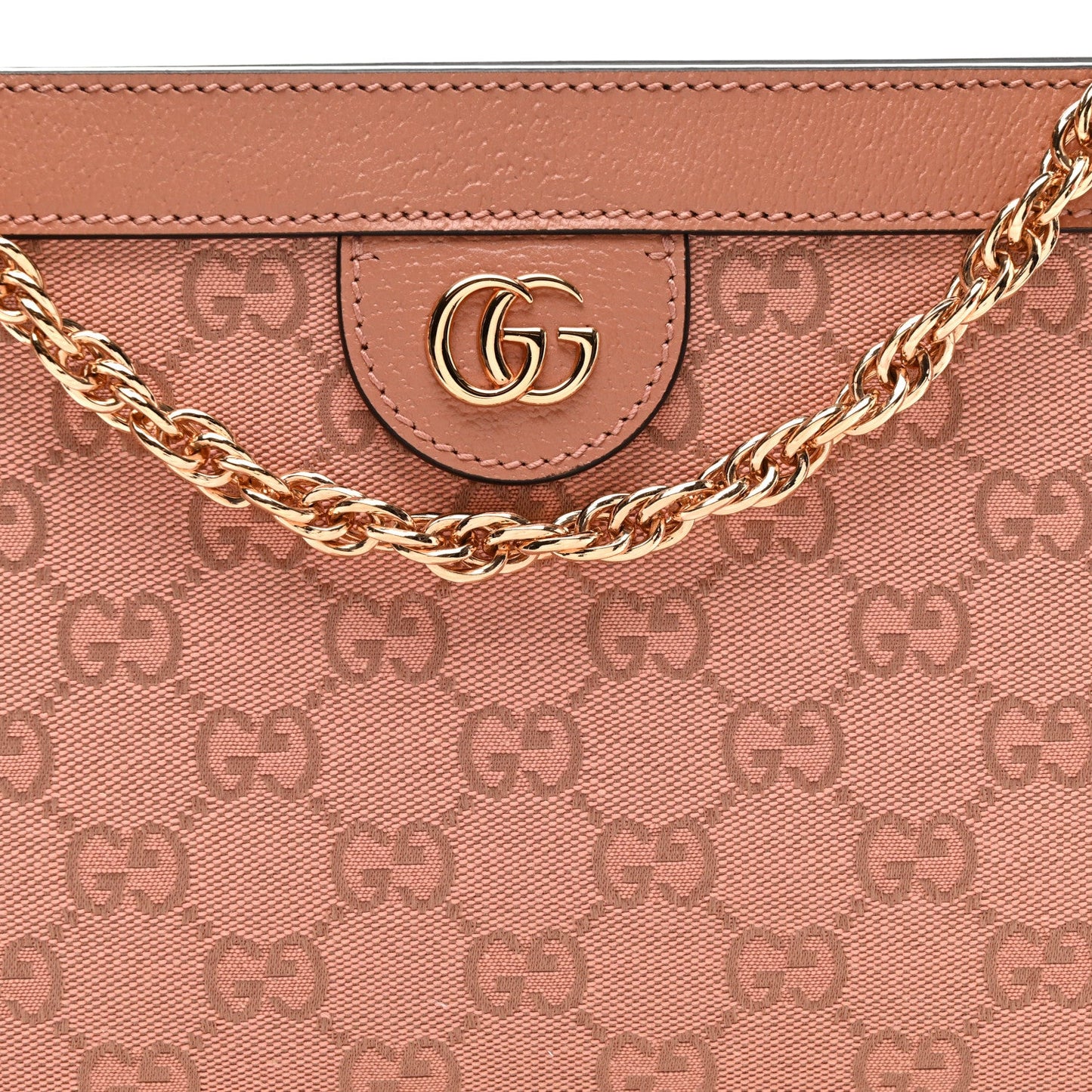 Monogram Textured Dollar Calfskin Small Ophidia Chain Shoulder Bag Cloche Rose Pink