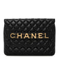 Calfskin Quilted Front Logo Enchained Clutch Black