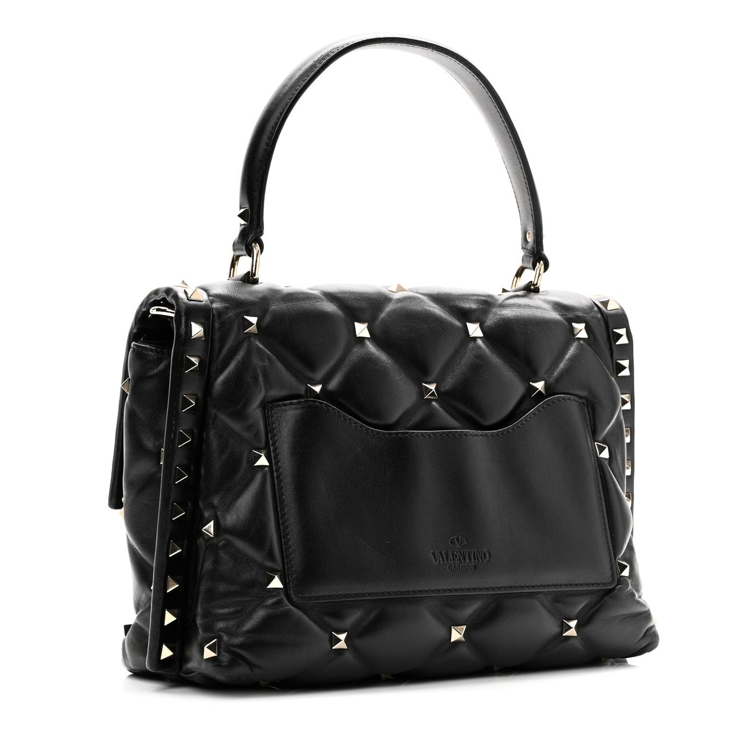 Lambskin VLTN Print Candystud Top Handle Bag Black