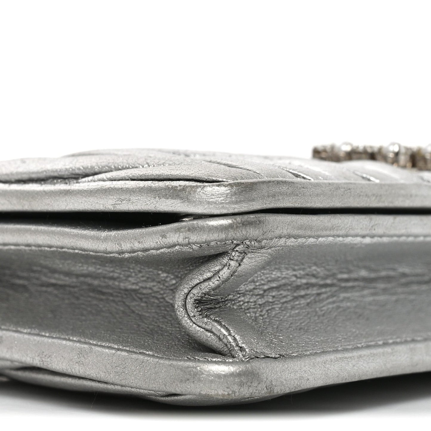 Metallic Nappa Matelasse Chain Crossbody Silver