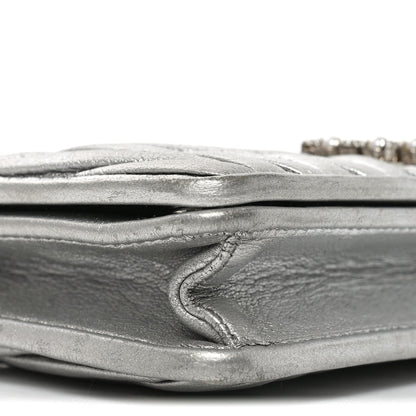 Metallic Nappa Matelasse Chain Crossbody Silver