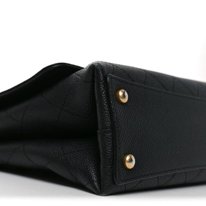 Caviar Diamond Stitched Top Handle Flap Black