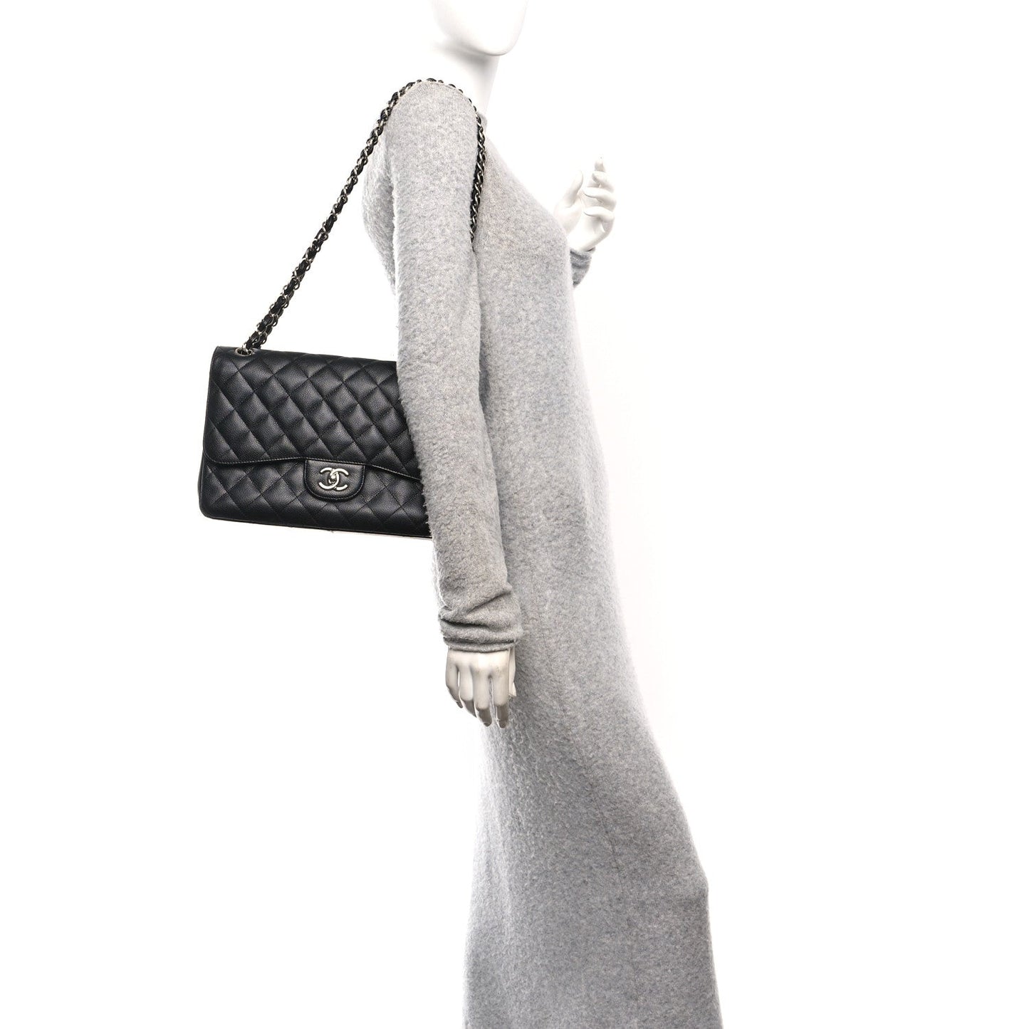 Caviar Quilted Jumbo Double Flap Black