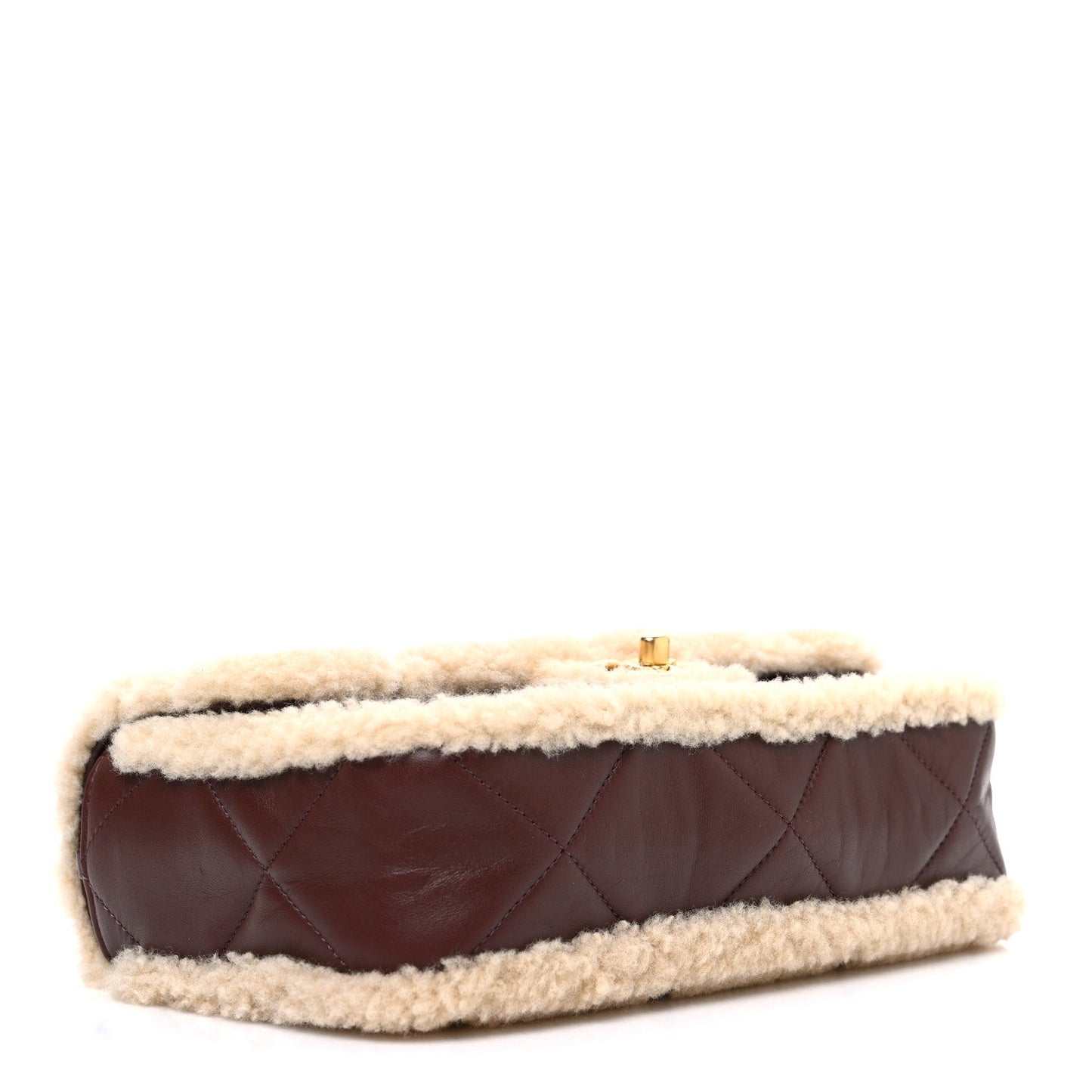 Shearling Lambskin Quilted Furry Coco Flap Beige Dark Brown