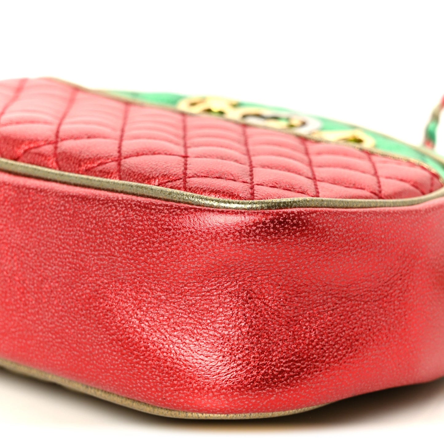 Laminated Nappa Trapuntata Mini Zumi Dome Shoulder Bag Rosso Jasmine Green Rame