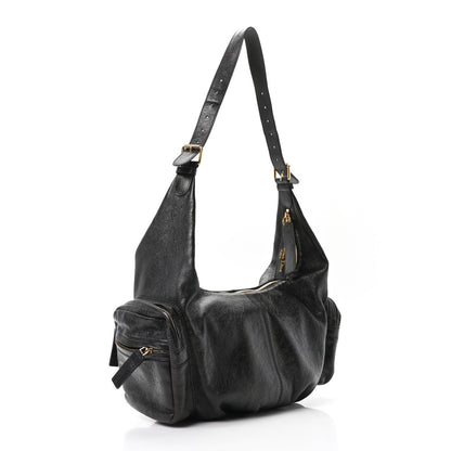 Crinkled Calfskin Large Grand Tour Multipocket Bag Black