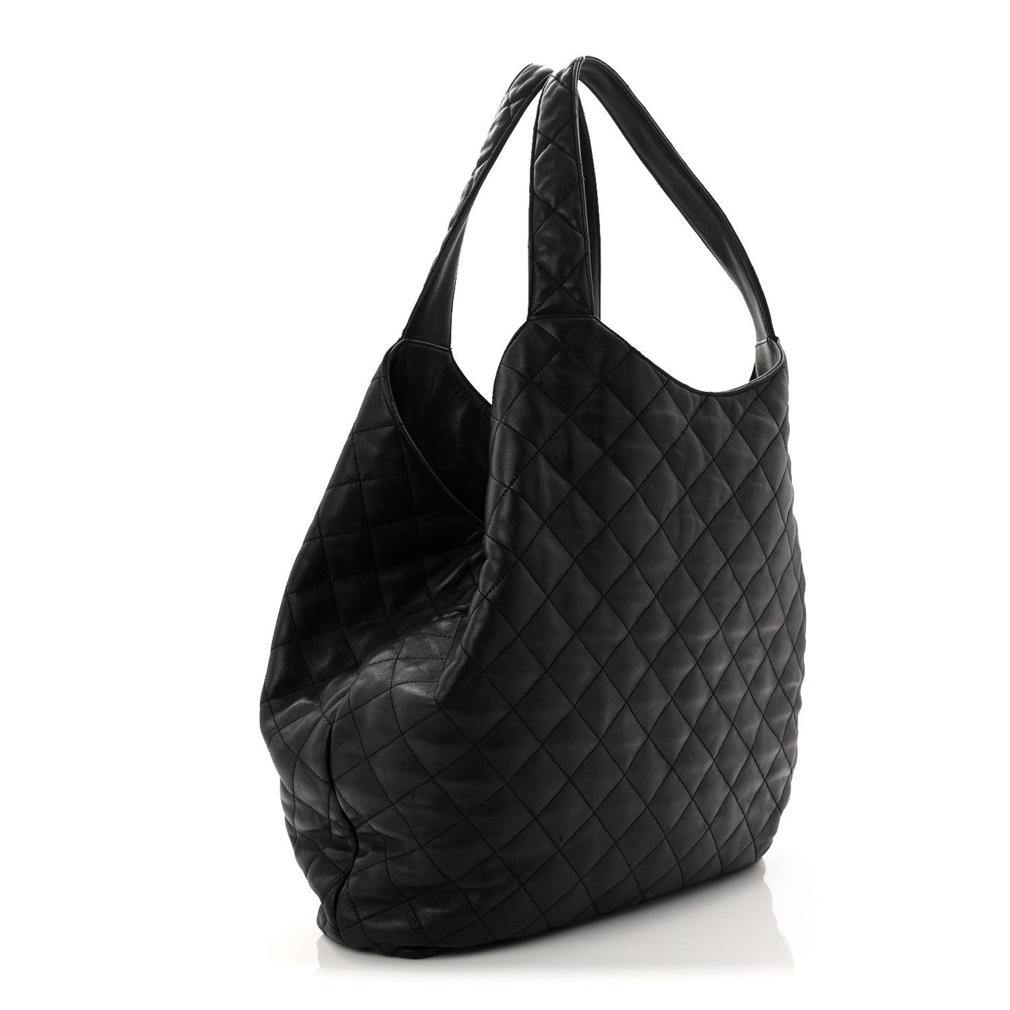 Lambskin Quilted Maxi Icare Shopping Tote Black