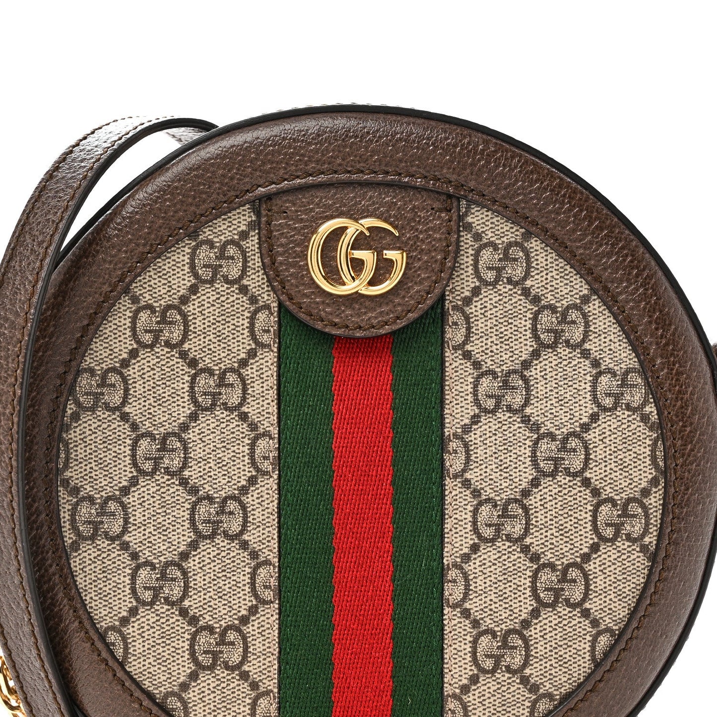 GG Supreme Monogram Web Mini Ophidia Round Shoulder Bag Brown