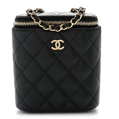 Caviar Quilted Small Vertical Coco Beauty Vanity Case With Chain Black