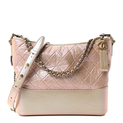 Iridescent Aged Calfskin Quilted Medium Gabrielle Hobo Light Pink