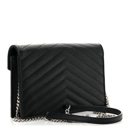 Grain De Poudre Matelasse Chevron Monogram Chain Wallet Black