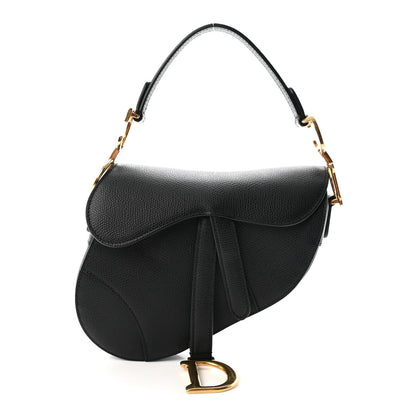 Grained Calfskin Mini Saddle Bag Black