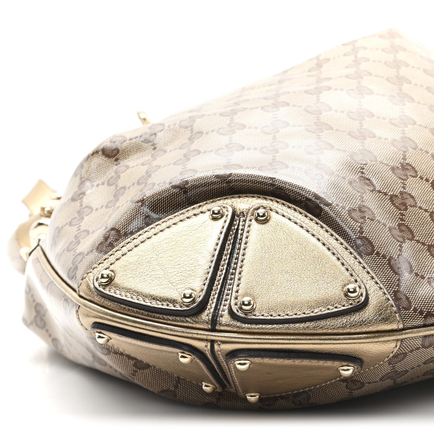 Crystal Monogram Metallic Calfskin Large Indy Top Handle Bag Beige Ebony Gold
