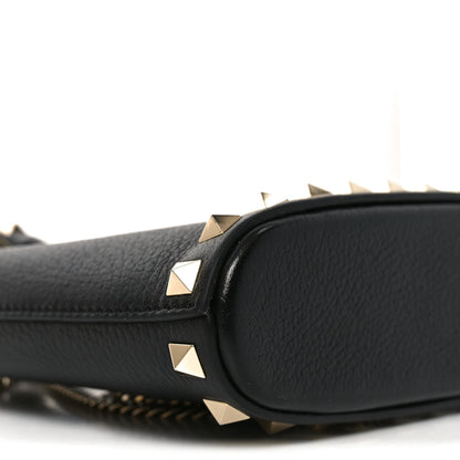 Grainy Calfskin Mini Rockstud Shopping Bag Black